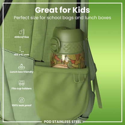 Leak Proof Water Bottle, Stainless Steel, Elephant, 400ml (13oz)