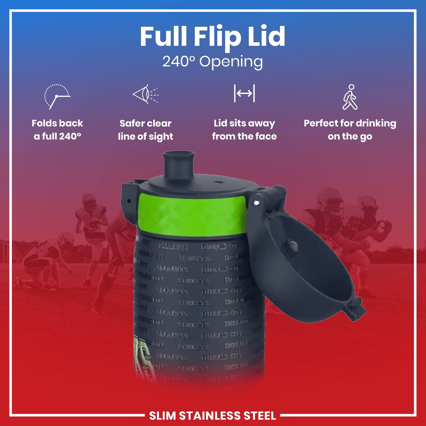 Leak Proof NFL Water Bottle, Stainless Steel, Seattle Seahawks, 600ml (20oz)