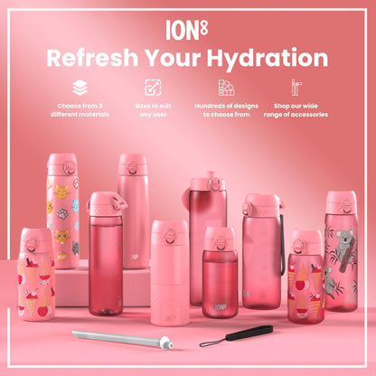 Leak Proof Slim Water Bottle, Stainless Steel, Flowers, 600ml (20oz)