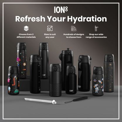 Leak Proof Slim Thermal Steel Water Bottle, Insulated, Black, 500ml (17oz)