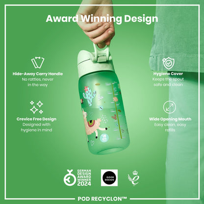 Leak Proof Kids Water Bottle, Recyclon, Llamas, 350ml (12oz)