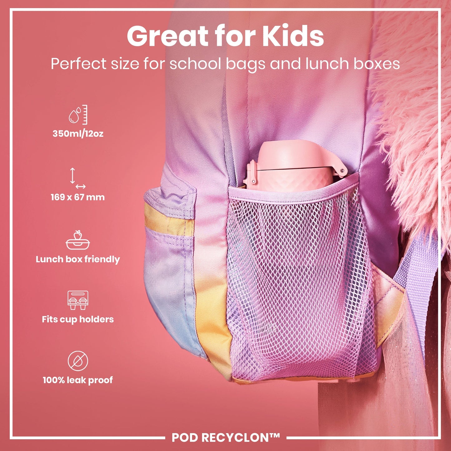 Leak Proof Kids Water Bottle, Recyclon, Rose Quartz, 350ml (12oz)