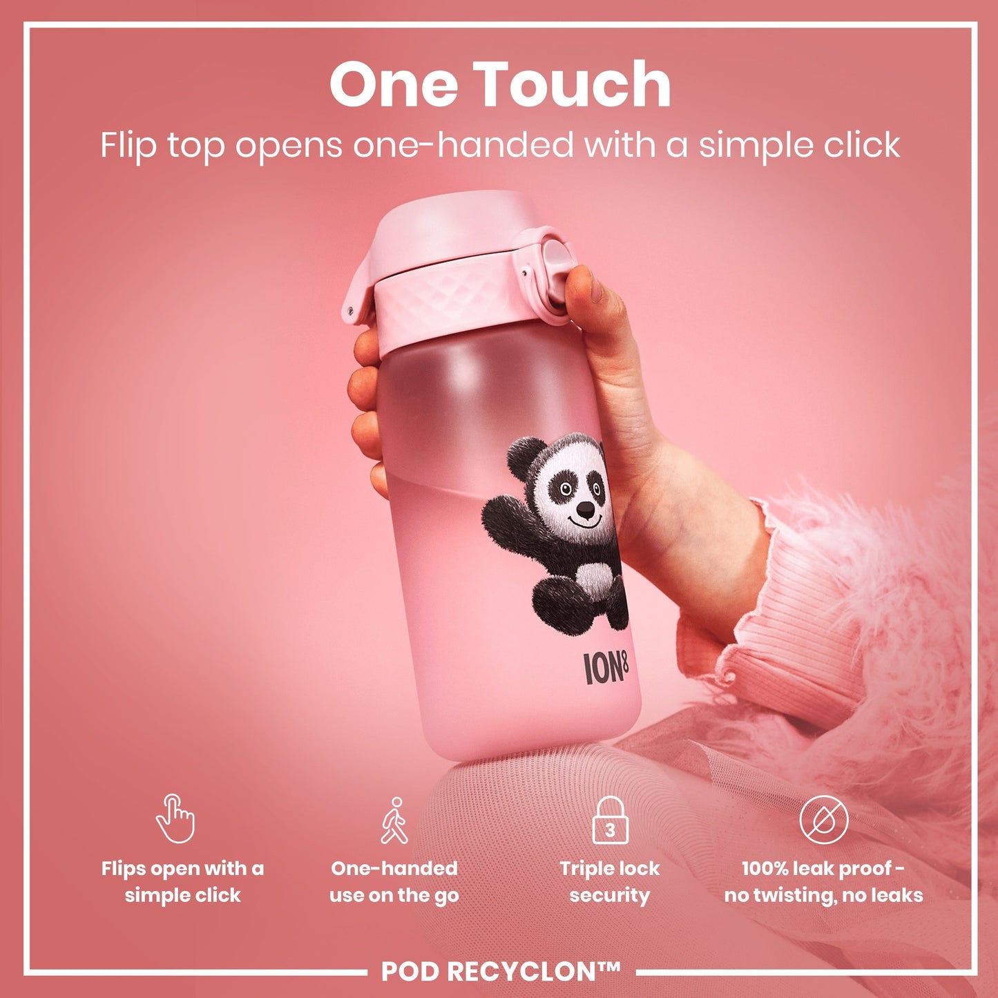 Leak Proof Kids Water Bottle, Recyclon, Panda, 350ml (12oz)