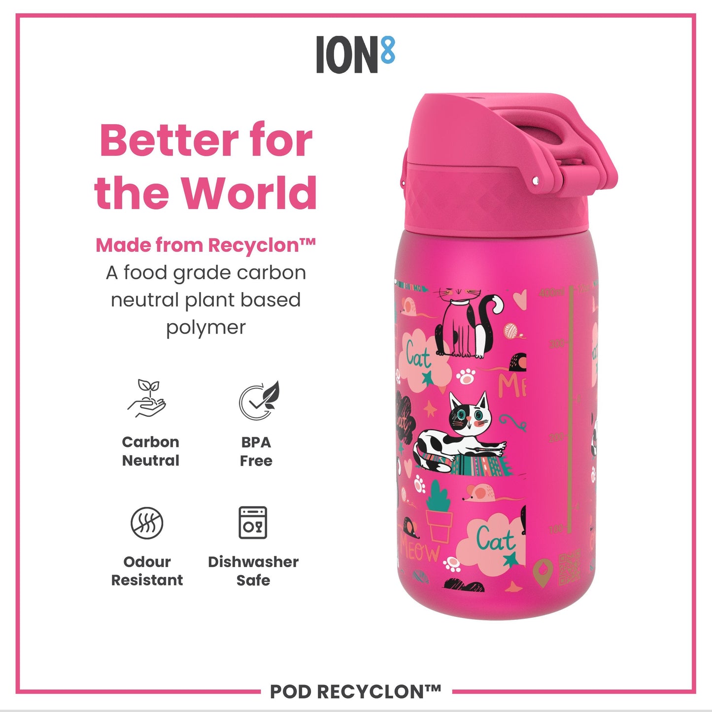 Leak Proof Kids Water Bottle, Recyclon, Kittens, 350ml (12oz)