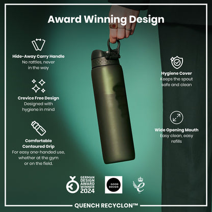 Leak Proof 1 litre Water Bottle, Recyclon, Dark Green, 1L