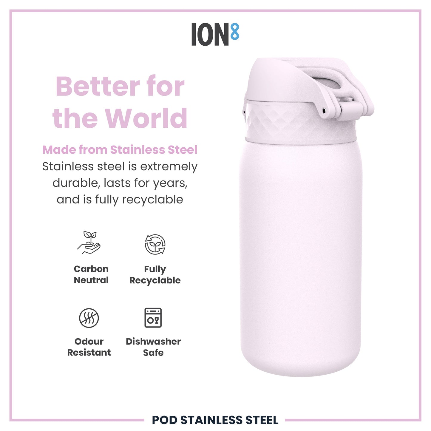Leak Proof Kids Water Bottle, Stainless Steel, Lilac Dusk, 400ml (13oz)