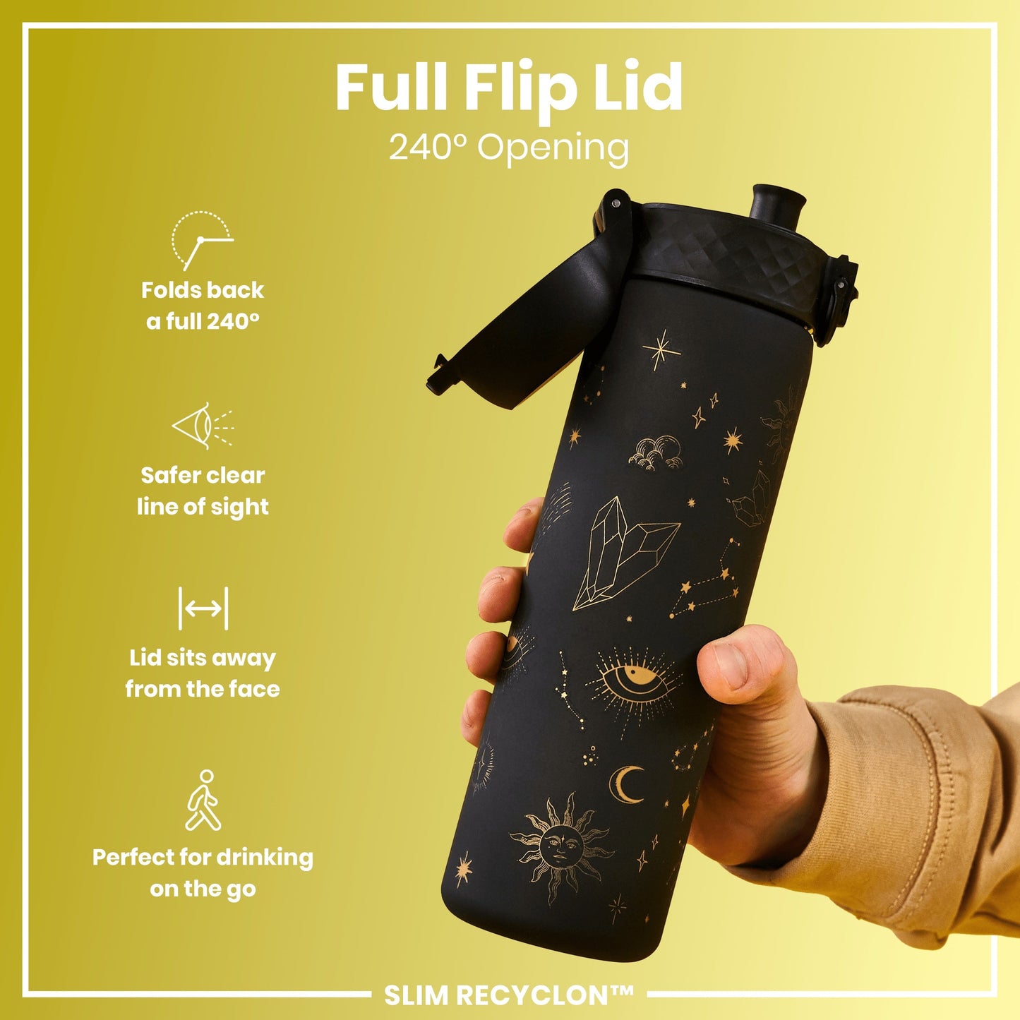 Leak Proof Slim Water Bottle, Recyclon, Celestial Universe, 500ml (18oz)