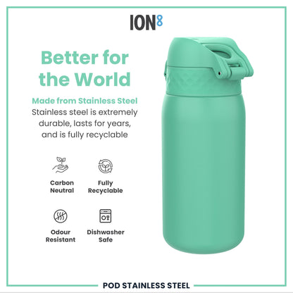 Leak Proof Kids Water Bottle, Stainless Steel, Teal, 400ml (13oz)