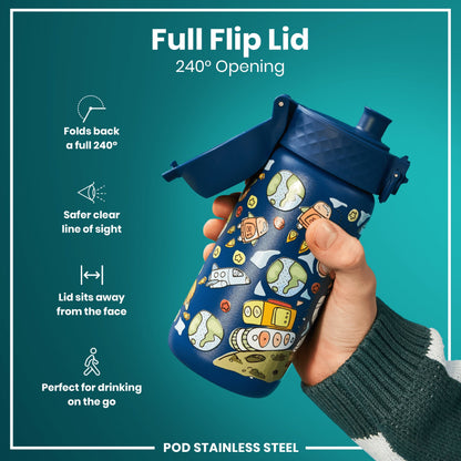 Leak Proof Kids Water Bottle, Stainless Steel, Space, 400ml (13oz)