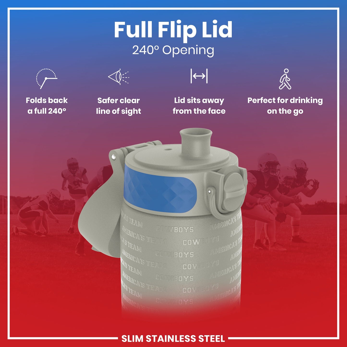 Leak Proof NFL Water Bottle, Stainless Steel, Dallas Cowboys, 600ml (20oz)