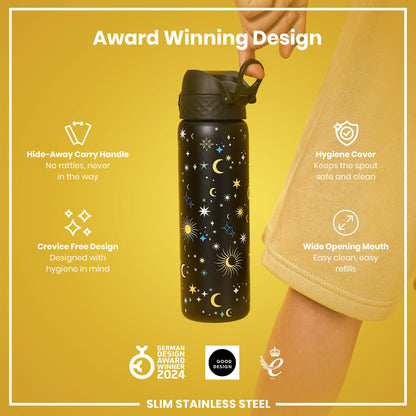 Leak Proof Slim Water Bottle, Stainless Steel, Celestial, 600ml (20oz)