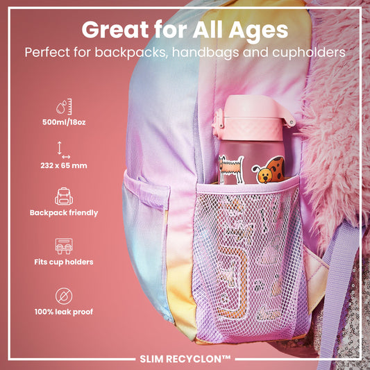 Leak Proof Slim Water Bottle, Recyclon, Dogs, 500ml (18oz)