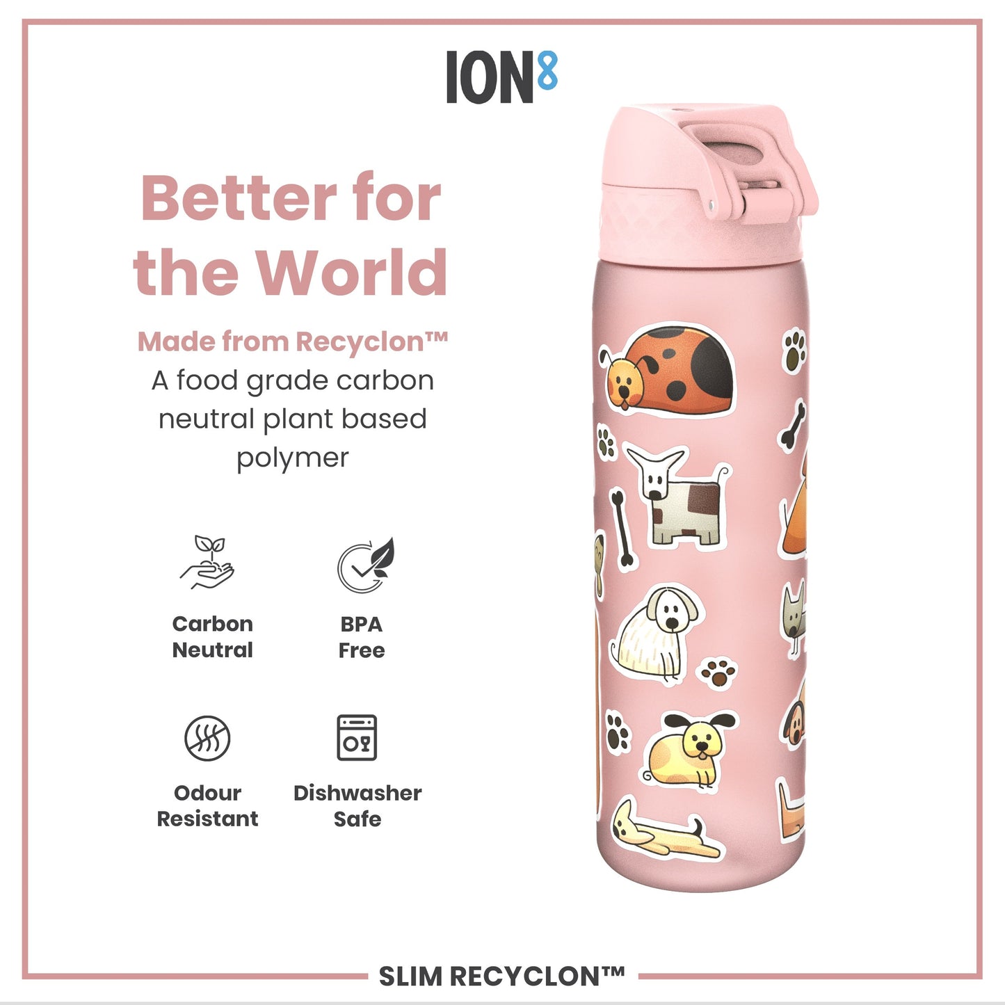 Leak Proof Slim Water Bottle, Recyclon, Dogs, 500ml (18oz)