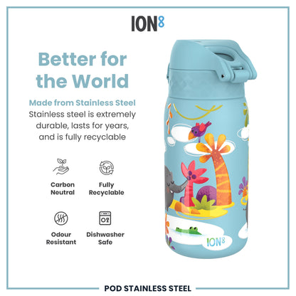 Leak Proof Kids Water Bottle, Stainless Steel, Safari, 400ml (13oz)