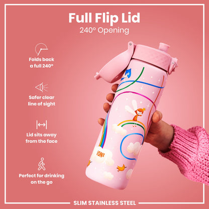 Leak Proof Slim Water Bottle, Stainless Steel, Fairies, 600ml (20oz)