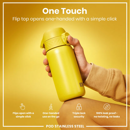 Leak Proof Kids Water Bottle, Stainless Steel, Yellow, 400ml (13oz)