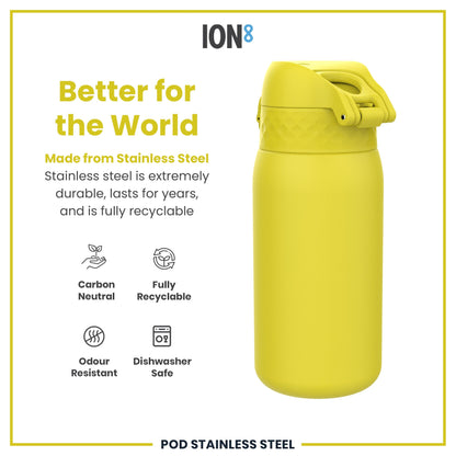 Leak Proof Kids Water Bottle, Stainless Steel, Yellow, 400ml (13oz)