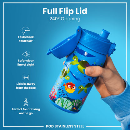 Leak Proof Kids Water Bottle, Stainless Steel, Sea Turtle, 400ml (13oz)