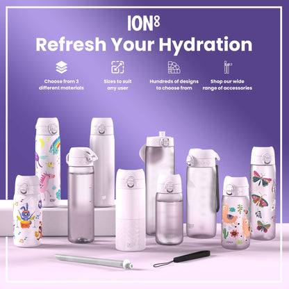 Leak Proof Kids Water Bottle, Stainless Steel, Unicorns, 400ml (13oz)