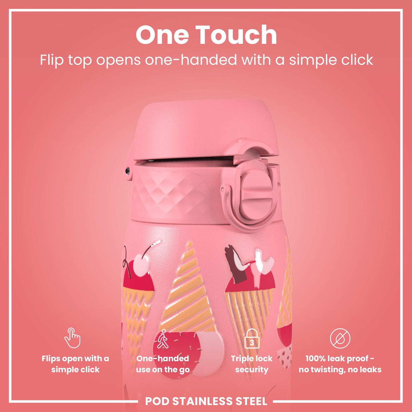 Leak Proof Thermal Steel Water Bottle, Insulated, Ice Creams, 320ml (11oz)