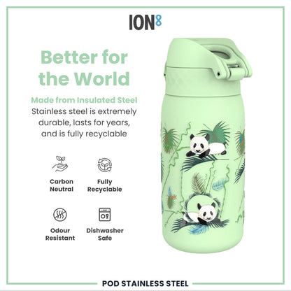 Leak Proof Thermal Steel Water Bottle, Insulated, Pandas, 320ml (11oz)