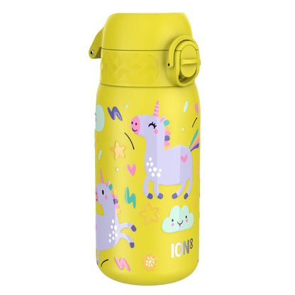Leak Proof Kids Water Bottle, Stainless Steel, Yellow Unicorns, 400ml (13oz)