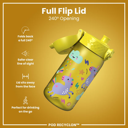 Leak Proof Kids Water Bottle, Recyclon, Yellow Unicorns, 350ml (12oz)