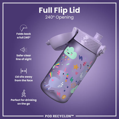 Leak Proof Kids Water Bottle, Recyclon, Purple Unicorns, 350ml (12oz)