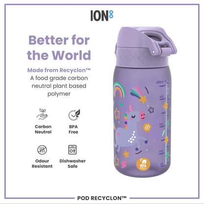 Leak Proof Kids Water Bottle, Recyclon, Purple Unicorns, 350ml (12oz)