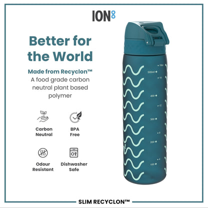 Leak Proof Slim Water Bottle, Recyclon, Waves, 500ml (18oz)