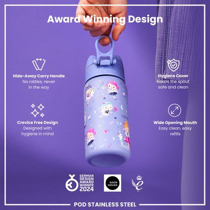 Leak Proof Kids Water Bottle, Stainless Steel, Fairies, 400ml (13oz)