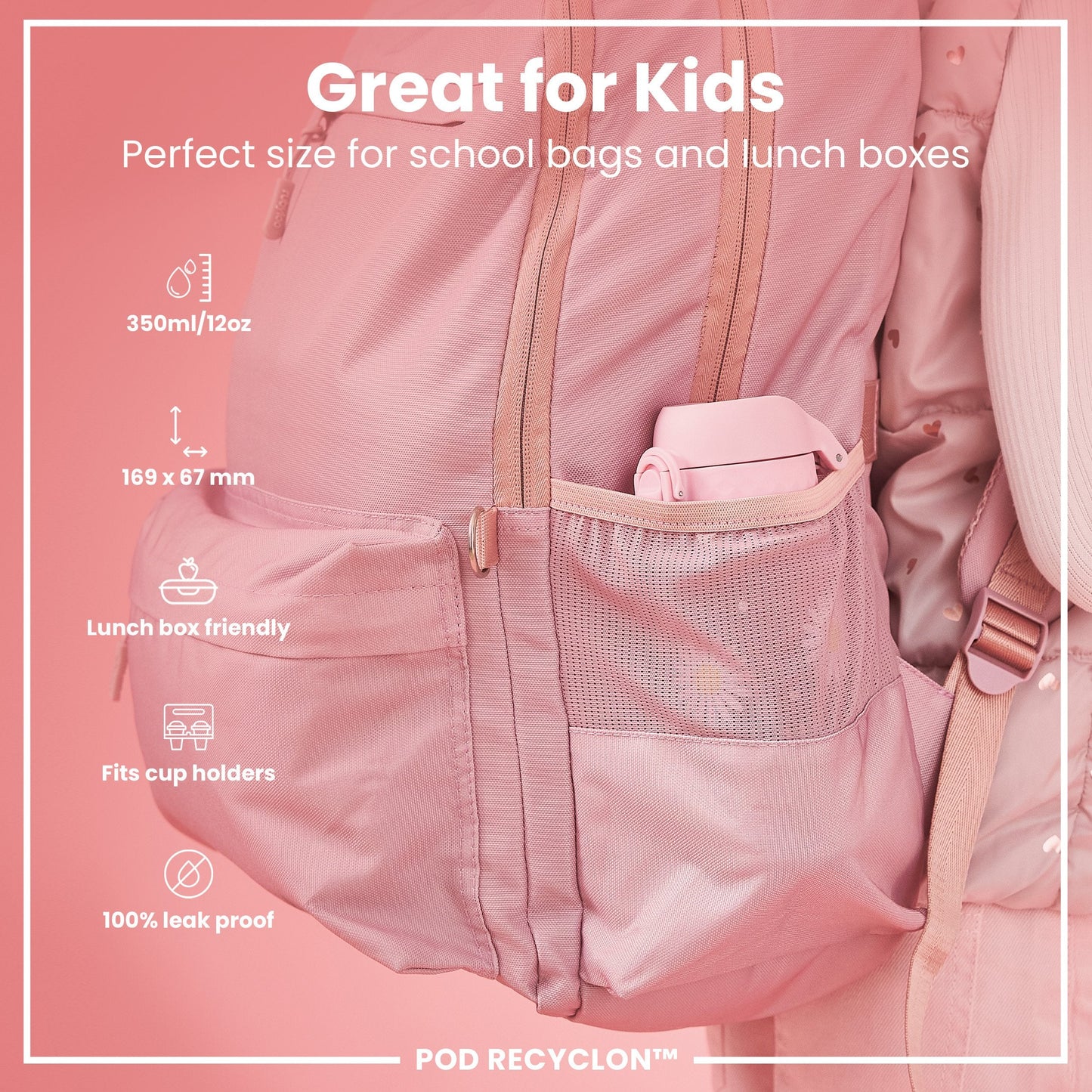 Leak Proof Kids Water Bottle, Recyclon, Daisies, 350ml (12oz)