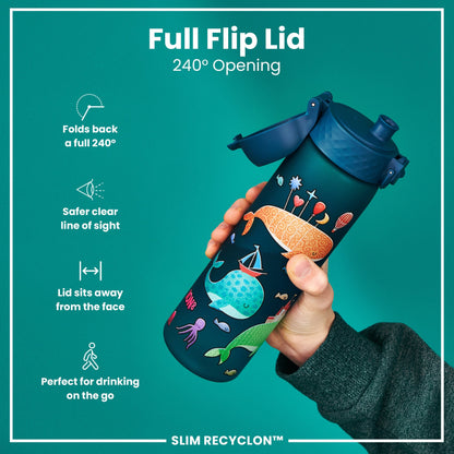Leak Proof Slim Water Bottle, Recyclon, Whales, 500ml (18oz)