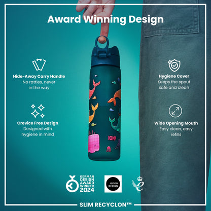 Leak Proof Slim Water Bottle, Recyclon, Whales, 500ml (18oz)