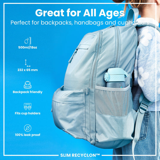 Leak Proof Slim Water Bottle, Recyclon, Mermaids, 500ml (18oz)