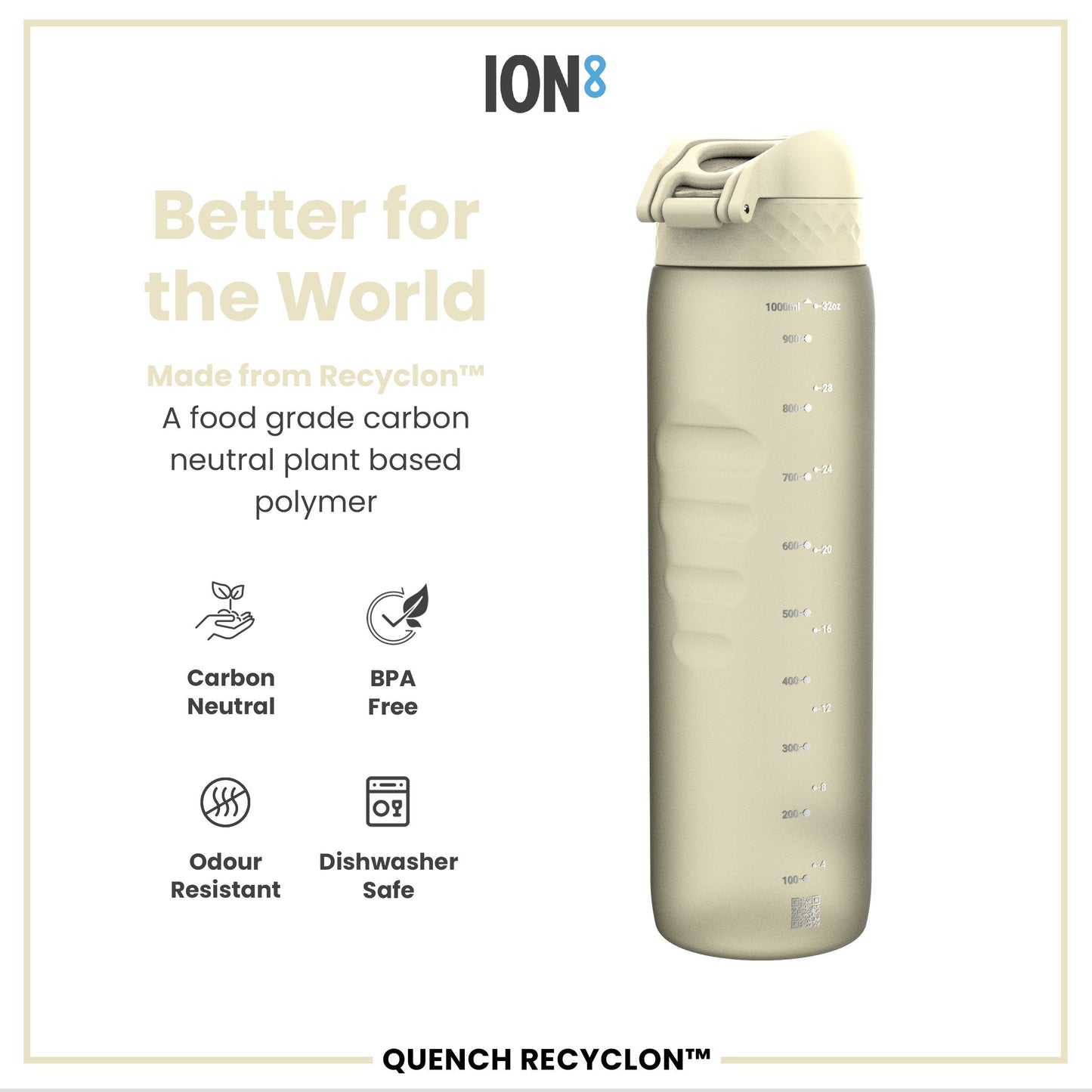 Leak Proof 1 litre Water Bottle, Recyclon, Creamy White, 1L