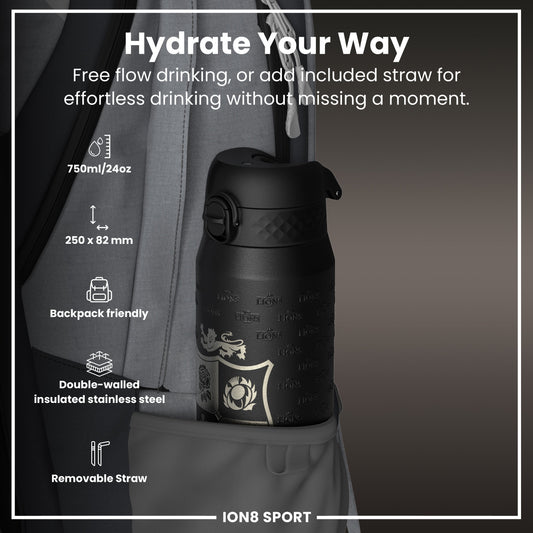 Lions X ION8 Insulated Steel Water Bottle, British & Irish Lions, Rugbys Greatest Journey, 750ml (24oz)