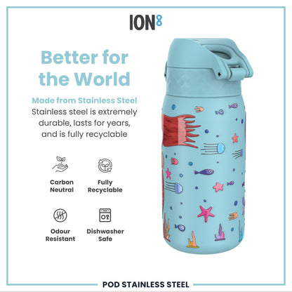 Leak Proof Kids Water Bottle, Stainless Steel, Mermaids, 400ml (13oz)