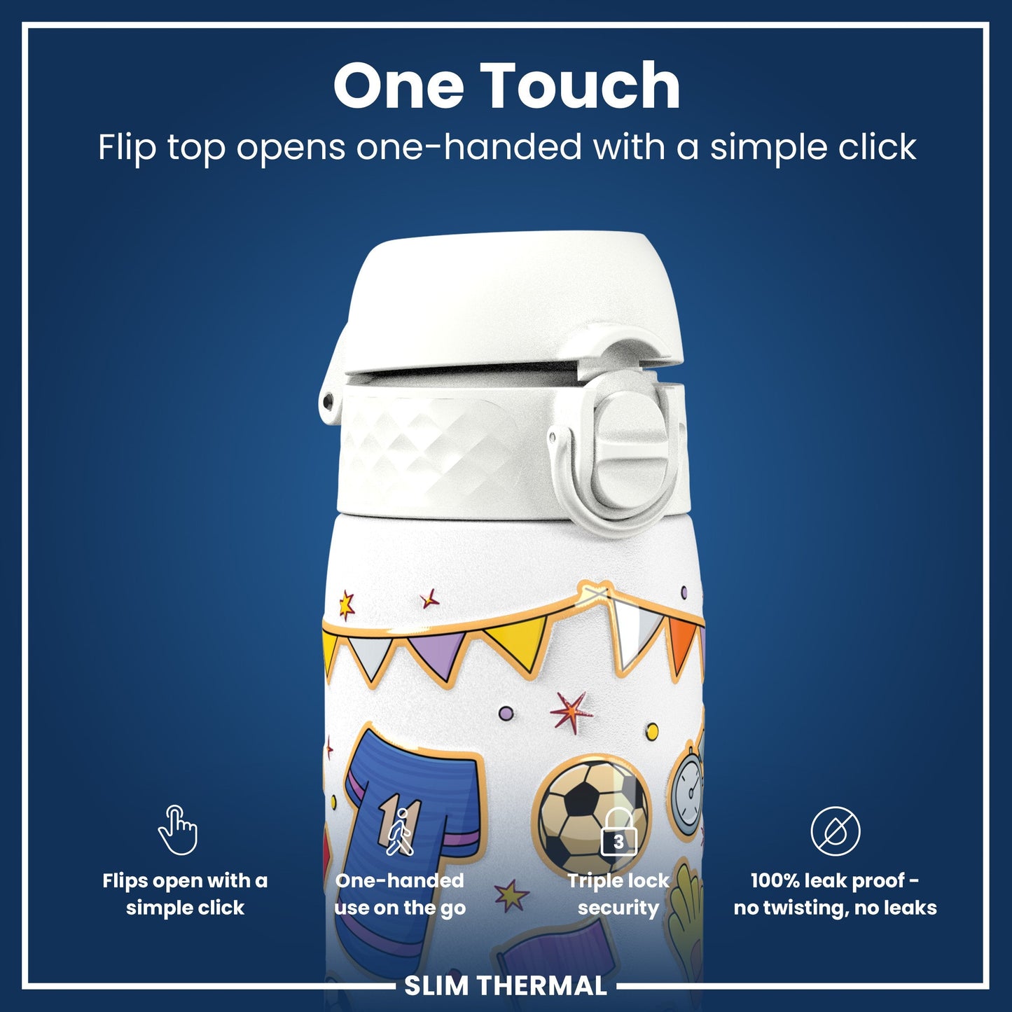 Leak Proof Slim Thermal Steel Water Bottle, Insulated, Football, 500ml (17oz)