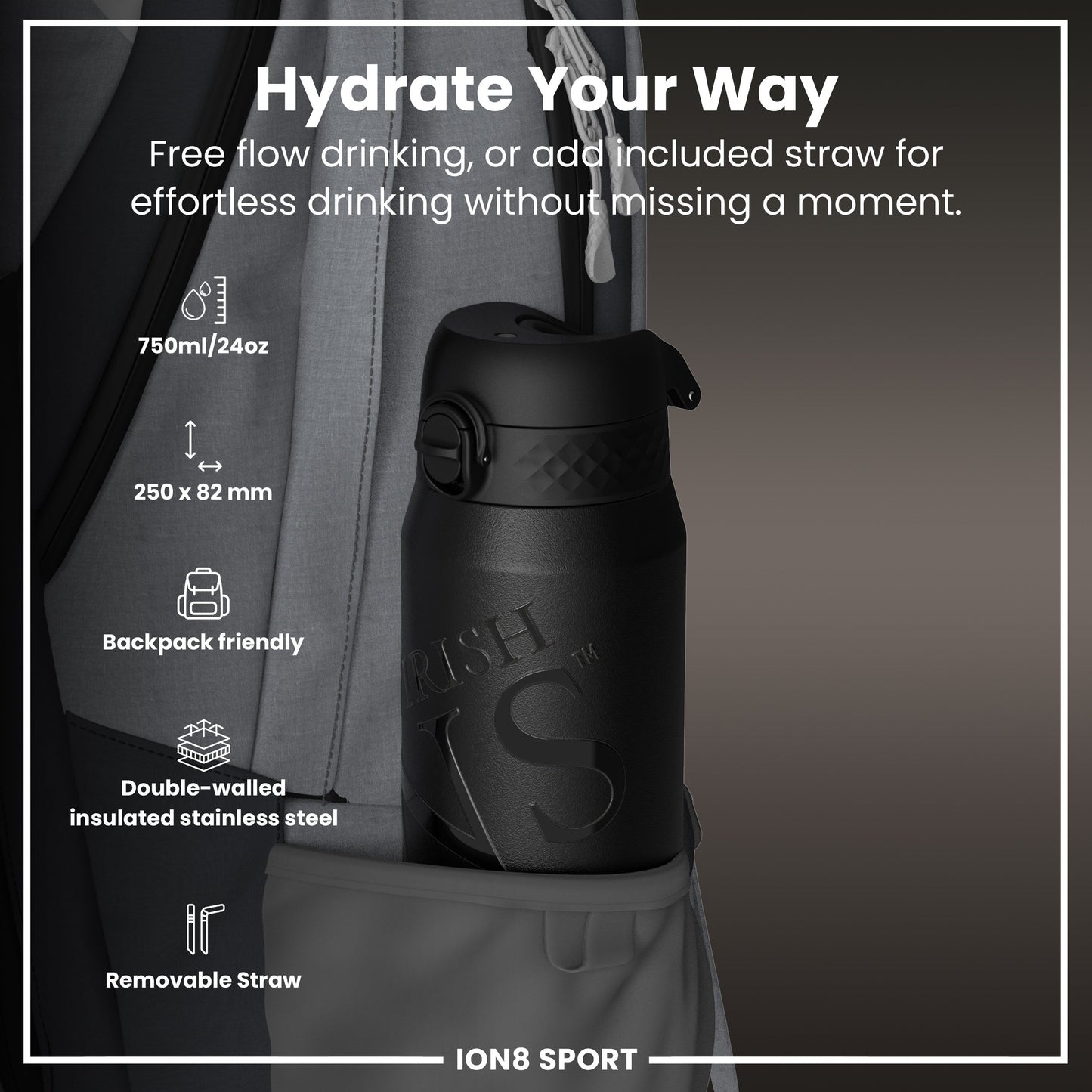 Lions X ION8 Insulated Steel Water Bottle, British & Irish Lions, Lions, 750ml (24oz)