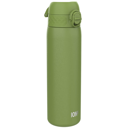 Leak Proof Slim Water Bottle, Stainless Steel, Khaki Green, 600ml (20oz)