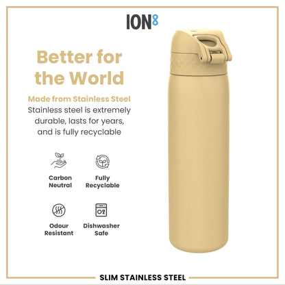 Leak Proof Slim Water Bottle, Stainless Steel, Desert, 600ml (20oz)