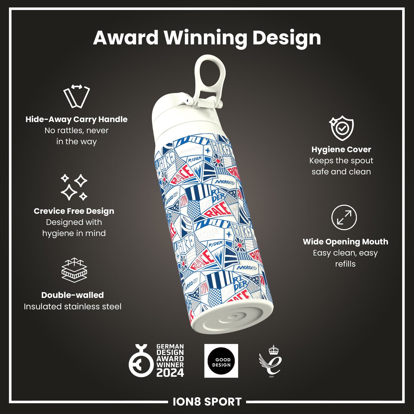 MotoGP x ION8 Insulated Steel Water Bottle, MotoGP Street, 750ml (24oz)