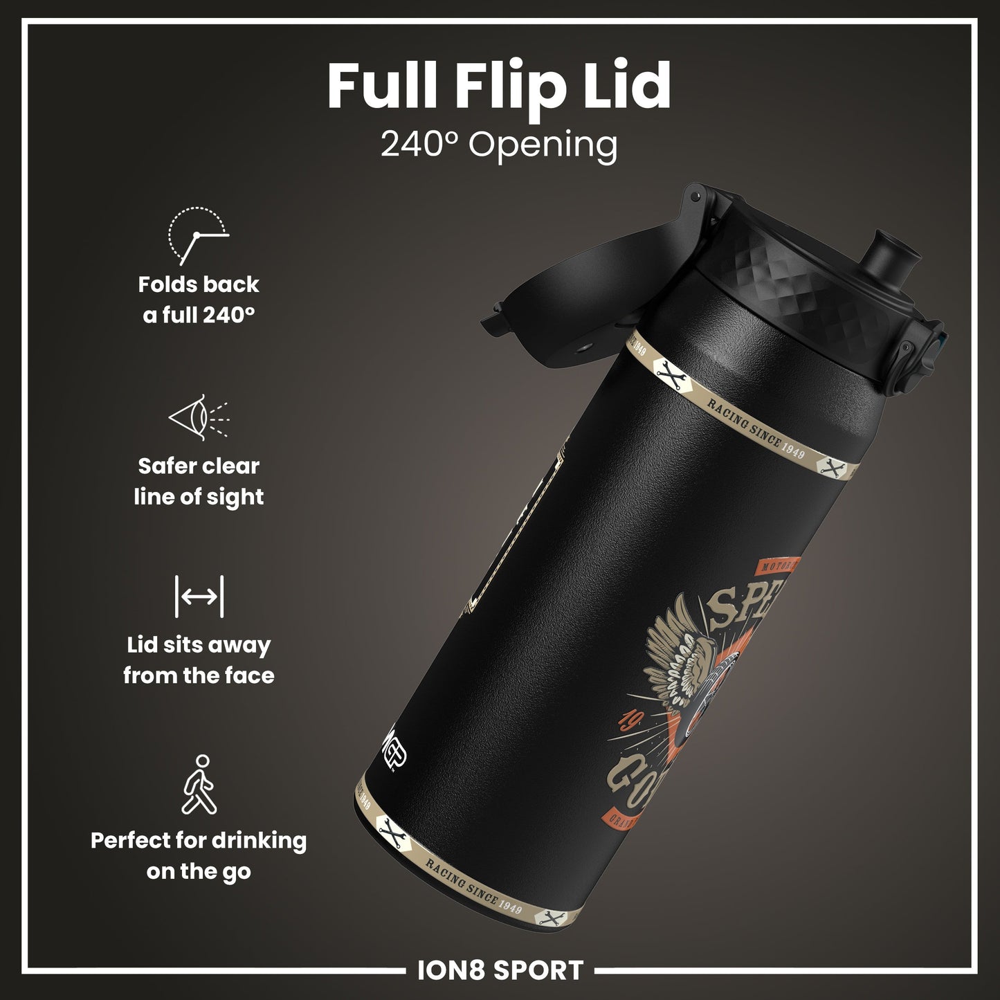 MotoGP x ION8 Insulated Steel Water Bottle, MotoGP Speed, 750ml (24oz)