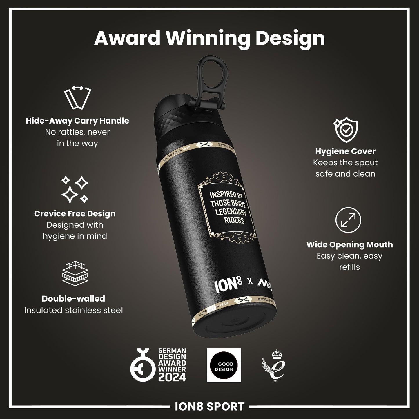 MotoGP x ION8 Insulated Steel Water Bottle, MotoGP Speed, 750ml (24oz)