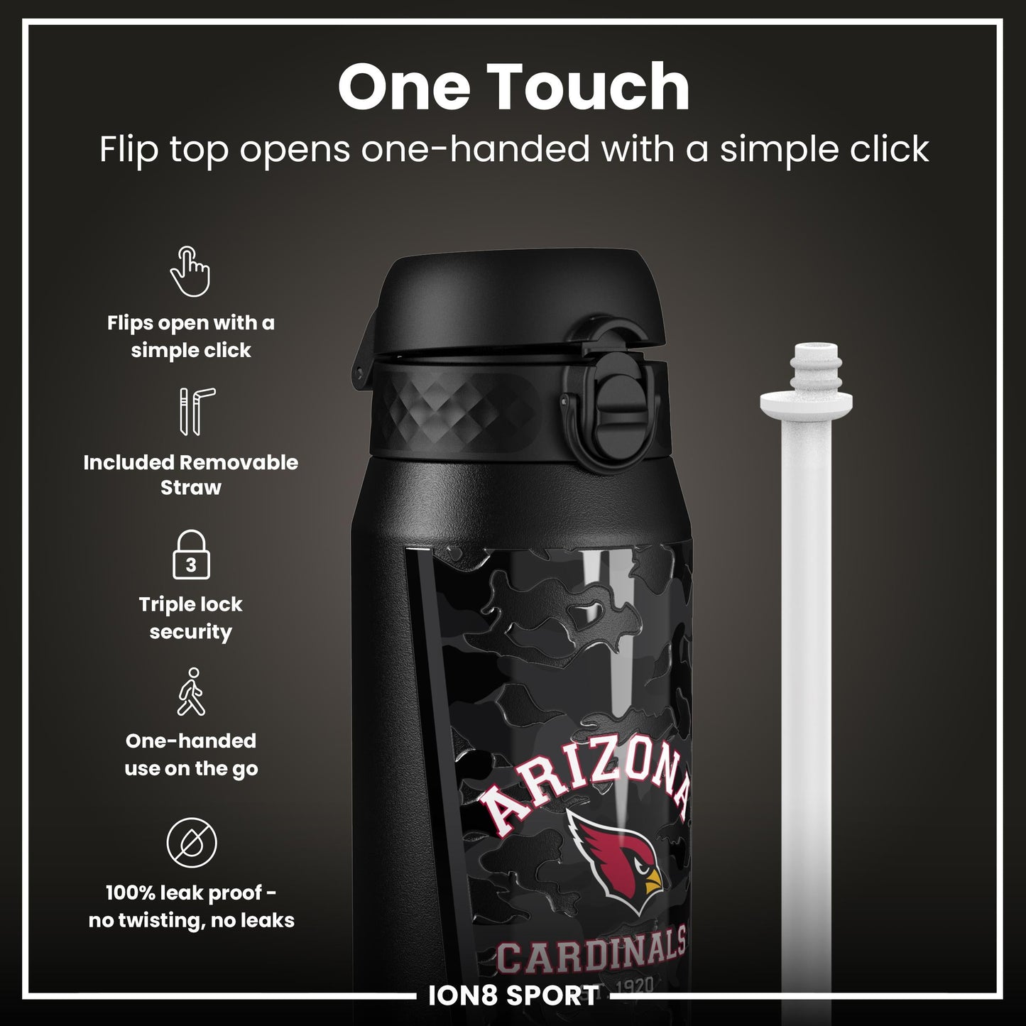 NFL x ION8 Insulated Steel Water Bottle, NFL Cardinals, 750ml (24oz)