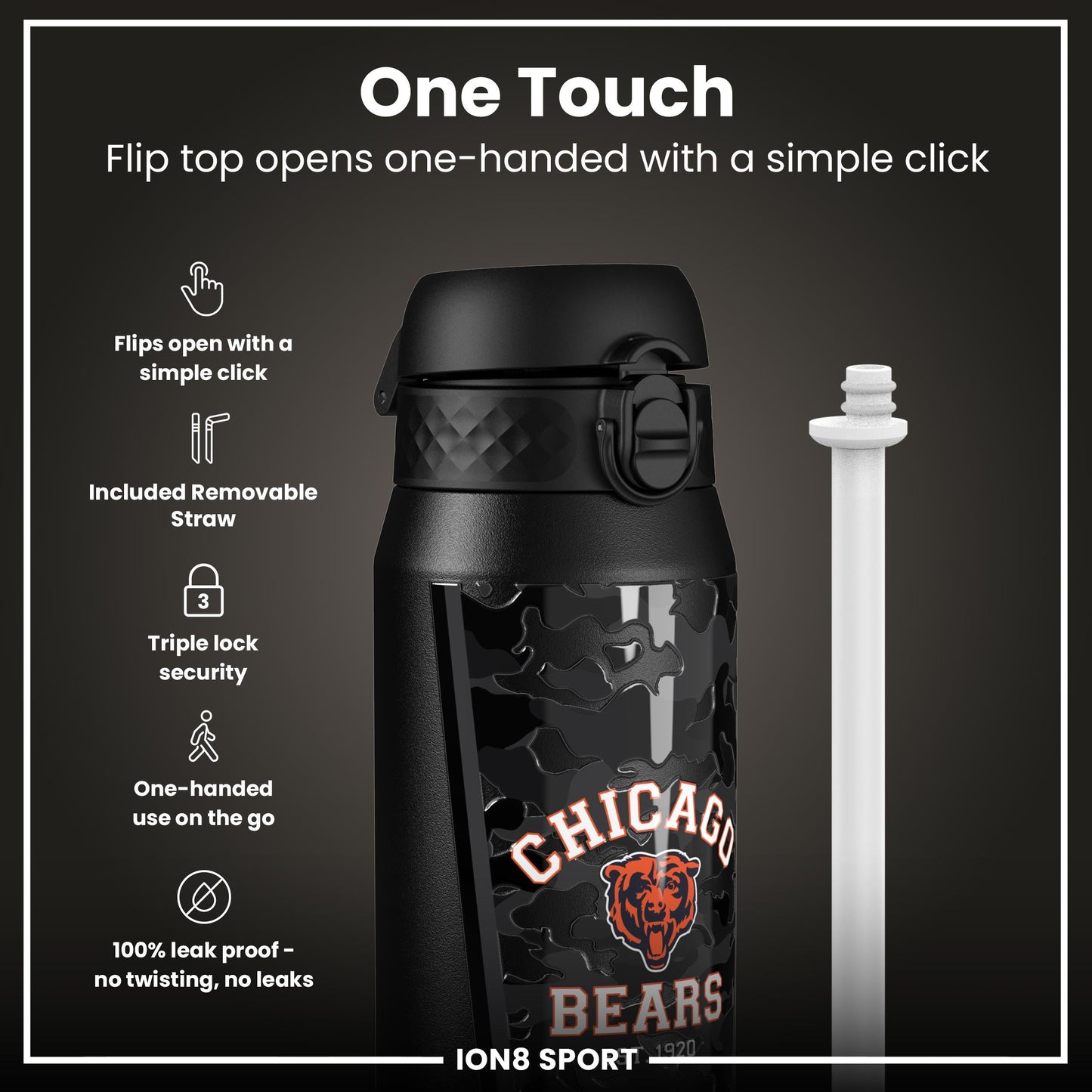 NFL x ION8 Insulated Steel Water Bottle, NFL Bears, 750ml (24oz)
