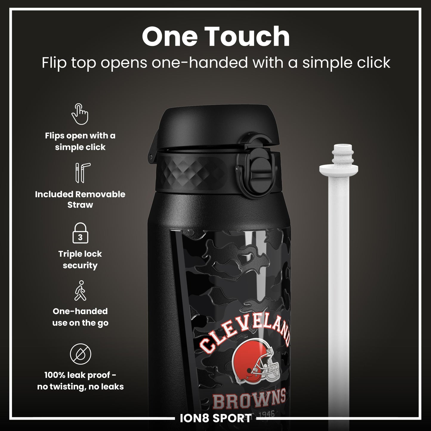 NFL x ION8 Insulated Steel Water Bottle, NFL Browns, 750ml (24oz)