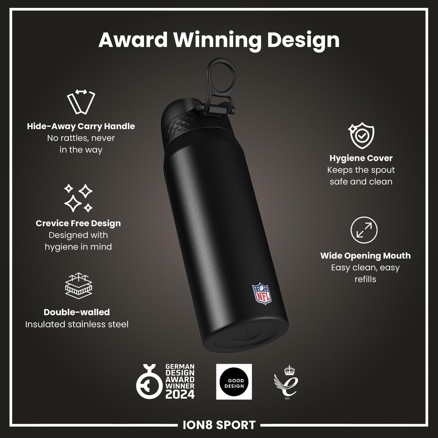 NFL x ION8 Insulated Steel Water Bottle, NFL Browns, 750ml (24oz)