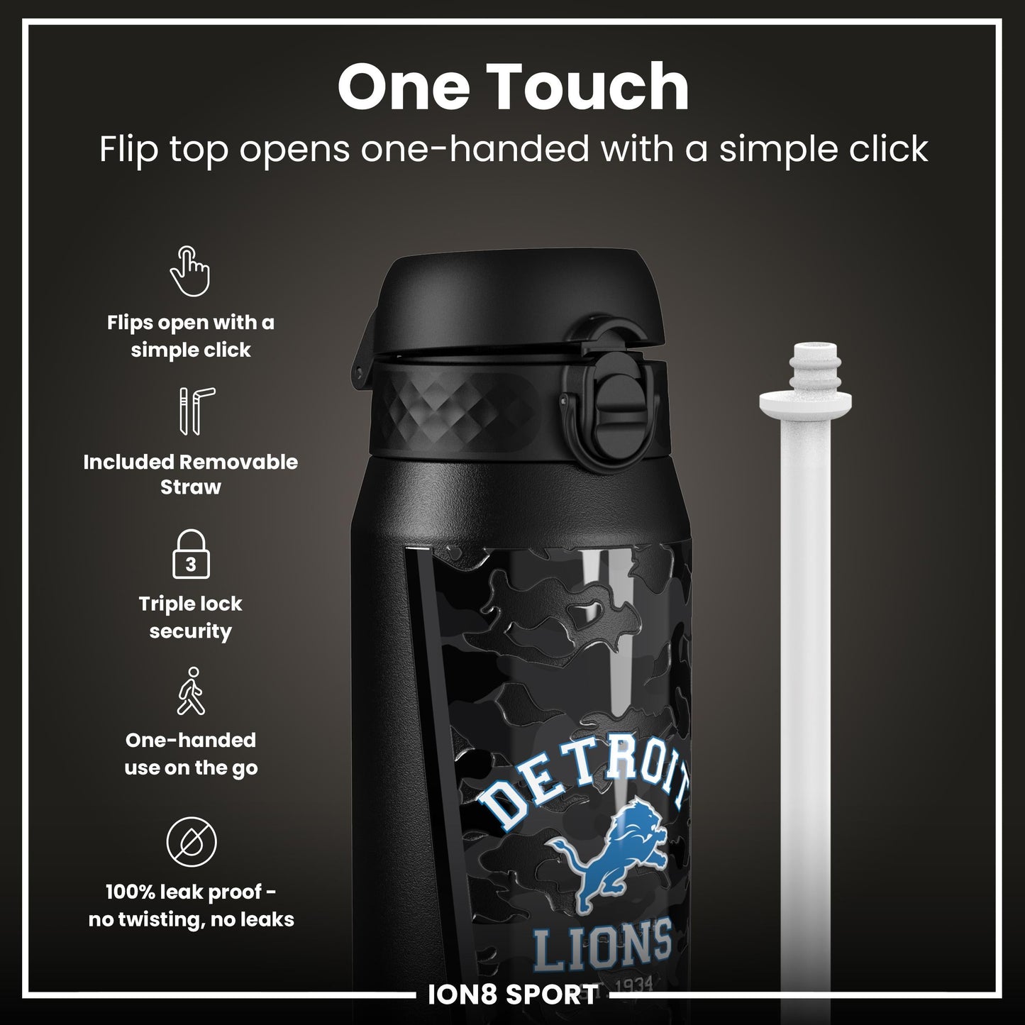 NFL x ION8 Insulated Steel Water Bottle, NFL Lions, 750ml (24oz)